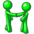#34180 Clip Art Graphic of a Green Guy Character Wearing A Business Tie And Shaking Hands With A Client On The Pursuit Of Green Energy by Jester Arts