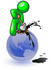 #34196 Clip Art Graphic of a Green Guy Character Stabbing A Shovel Into A Blue Globe With Oil Spurting Out by Jester Arts