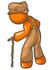 #34206 Clip Art Graphic of a Senior Orange Man Character In Overalls And A Hat, Walking Hunchback With A Cane by Jester Arts