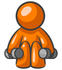 #34221 Clip Art Graphic of an Orange Man Character Doing Squats And Lifting Weights At The Fitness Gym by Jester Arts