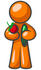 #34240 Clip Art Graphic of an Orange Guy Character Inspired To Eat Healthy Foods, Holding An Apple And Cucumber by Jester Arts