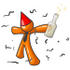 #34271 Clip Art Graphic of an Orange Guy Character In A Red Party Hat, Holding A Bottle Of Champagne And Partying In Confetti At A New Year’s Party by Jester Arts