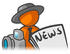 #34287 Clip Art Graphic of an Orange Guy Character News Reporter With A Camera And Newspaper by Jester Arts