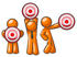 #34291 Clip Art Graphic of an Orange Guy Characters Holding Target Bullseye Points In Different Positions by Jester Arts