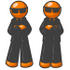 #34344 Clip Art Graphic of Two Orange Guy Characters In Black Suits And Shades, Standing Still With Their Arms Crossed by Jester Arts