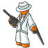 #34346 Clip Art Graphic of an Orange Mafia Guy Character In White, Leaning On A Cane And Holding A Gun by Jester Arts