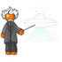 #34347 Clip Art Graphic of an Orange Guy Albert Einstein Character Pointing To A Drawing Of A UFO by Jester Arts
