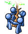 #34486 Clip Art Graphic of Blue Guy Characters Holding Hands Around A Tree by Jester Arts