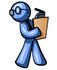 #34491 Clip Art Graphic of a Blue Guy Character Wearing Spectacles And A Business Tie And Carrying A Pen And Clipboard While Reviewing Workers by Jester Arts