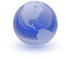 #34501 Clip Art Graphic of a Blue Globe Reflecting Light And Focused On The Americas by Jester Arts