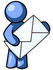 #34593 Clip Art Graphic of a Blue Guy Character Holding An Envelope by Jester Arts