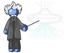 #34594 Clip Art Graphic of a Blue Guy Character Of Albert Einstein Pointing To A UFO by Jester Arts