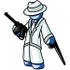 #34596 Clip Art Graphic of a Blue Guy Character In The Mafia, Holding A Gun by Jester Arts
