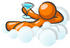 #35475 Clip Art Graphic of an Orange Guy Character On Cloud 9, Drinking A Blue Martini by Jester Arts