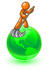 #35488 Clip Art Graphic of an Orange Guy Character Mopping Up A Mess On A Green Globe by Jester Arts
