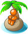 #35497 Clip Art Graphic of an Orange Guy Character Sitting Alone Under A Palm Tree On A Deserted Tropical Island by Jester Arts
