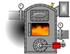 #35652 Clip Art Graphic of Gauges On Pipes Connecting To A Hot Boiler With The Door Open, Showing Flames by DJArt