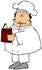 #35686 Clip Art Graphic of a Male Caucasian Chef in a White Uniform, Holding a Recipe Book by DJArt