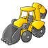 #35728 Clip Art Graphic of a Yellow And Black Backhoe Machine Parked In A Construction Zone by Jester Arts