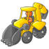 #35734 Clip Art Graphic of an Orange Guy Character Driving A Yellow Backhoe by Jester Arts