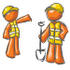 #35740 Clip Art Graphic of an Painted Orange Guy Character Instructing An Employee How To Do Road Work by Jester Arts