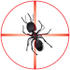 #35761 Clip Art Graphic of Red Target Light Centered On A Black Sugar Ant by Jester Arts