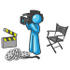 #35843 Clip Art Graphic of a Sky Blue Guy Character Filming a Movie by Jester Arts