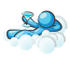 #35888 Clip Art Graphic of a Sky Blue Guy Character Drinking on a Cloud by Jester Arts