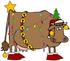 #36142 Clip Art Graphic of a Christmas Cow Decorated Like a Tree by DJArt