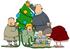 #36153 Clip Art Graphic of a Caucasian Family Decorating Their Christmas Tree by DJArt