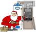 #36167 Clip Art Graphic of Santa Repairing A Furnace With A Screwdriver by DJArt