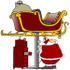#36170 Clip Art Graphic of Santa Holding a Wrench and Light Under a Sleigh While Fixing it in a Garage by DJArt