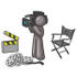 #36226 Clip Art Graphic of a Grey Guy Character Filming a Movie by Jester Arts