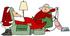 #36571 Clip Art Graphic of Santa Napping in a Chair While Mrs Claus Vacuums the Living Room by DJArt