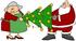 #36575 Clip Art Graphic of Santa Claus and Mrs Claus Moving a Decorated Christmas Tree by DJArt