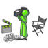 #36580 Clip Art Graphic of a Lime Green Guy Character Filming a Movie by Jester Arts