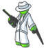 #36628 Clip Art Graphic of a Lime Green Guy Character With a Cane, Holding a Gun by Jester Arts