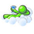 #36654 Clip Art Graphic of a Lime Green Guy Character Drinking a Cocktail on a Cloud by Jester Arts