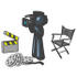 #36853 Clip Art Graphic of a Dark Blue Guy Character Filming a Movie by Jester Arts