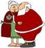 #36932 Clip Art Graphic of Santa Hugging and Adoring Mrs Claus by DJArt