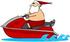#36934 Clip Art Graphic of Santa Shirtless, Riding a Red Jet Ski by DJArt