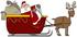 #36936 Clip Art Graphic of Santa and His Sacks in a Sleigh Being Pulled by His Reindeer, Rudolph by DJArt