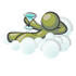 #37048 Clip Art Graphic of an Olive Green Guy Character Drinking a Cocktail on a Cloud by Jester Arts