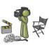 #37216 Clip Art Graphic of an Olive Green Guy Character Filming a Movie by Jester Arts