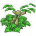 #37231 Clip Art Graphic of an Olive Green Guy Character Jumping in a Pile of Cash by Jester Arts
