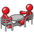 #37255 Clip Art Graphic of Red Guy Characters Sitting at a Table by Jester Arts