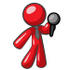 #37342 Clip Art Graphic of a Red Guy Character Holding a Microphone by Jester Arts