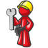 #37346 Clip Art Graphic of a Red Guy Character Holding a Spanner Tool by Jester Arts