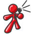#37406 Clip Art Graphic of a Red Guy Character Giving a Speech With a Microphone by Jester Arts