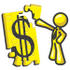 #37719 Clip Art Graphic of a Yellow Guy Character Assembling a Financial Puzzle by Jester Arts